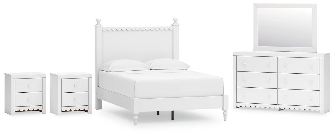 Mollviney Panel Bed With Mirrored Dresser And 2 Nightstands