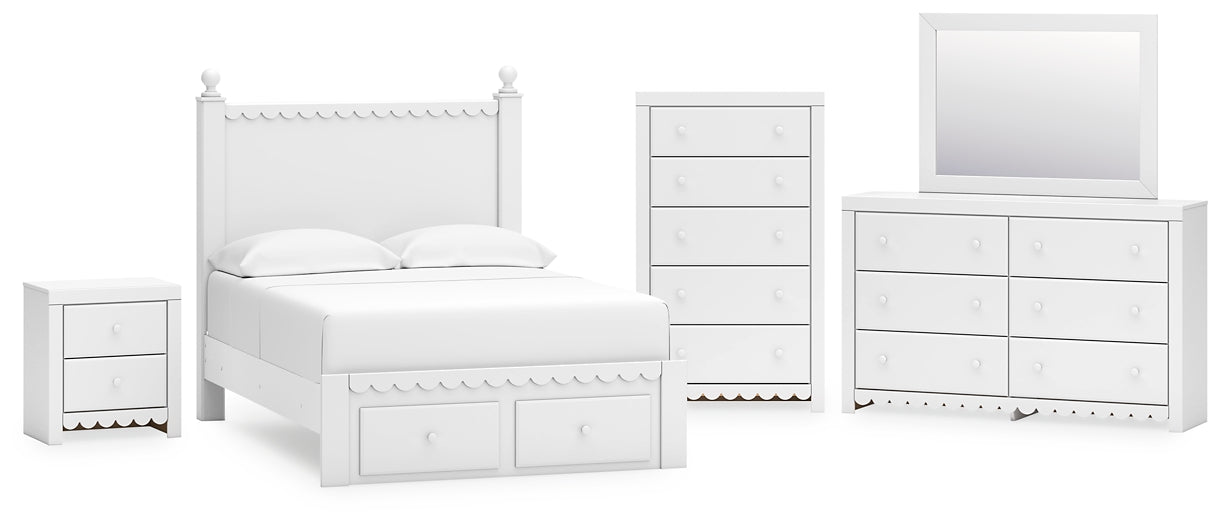 Mollviney Panel Storage Bed With Mirrored Dresser, Chest And Nightstand