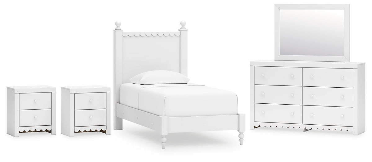 Mollviney Panel Bed With Mirrored Dresser And 2 Nightstands