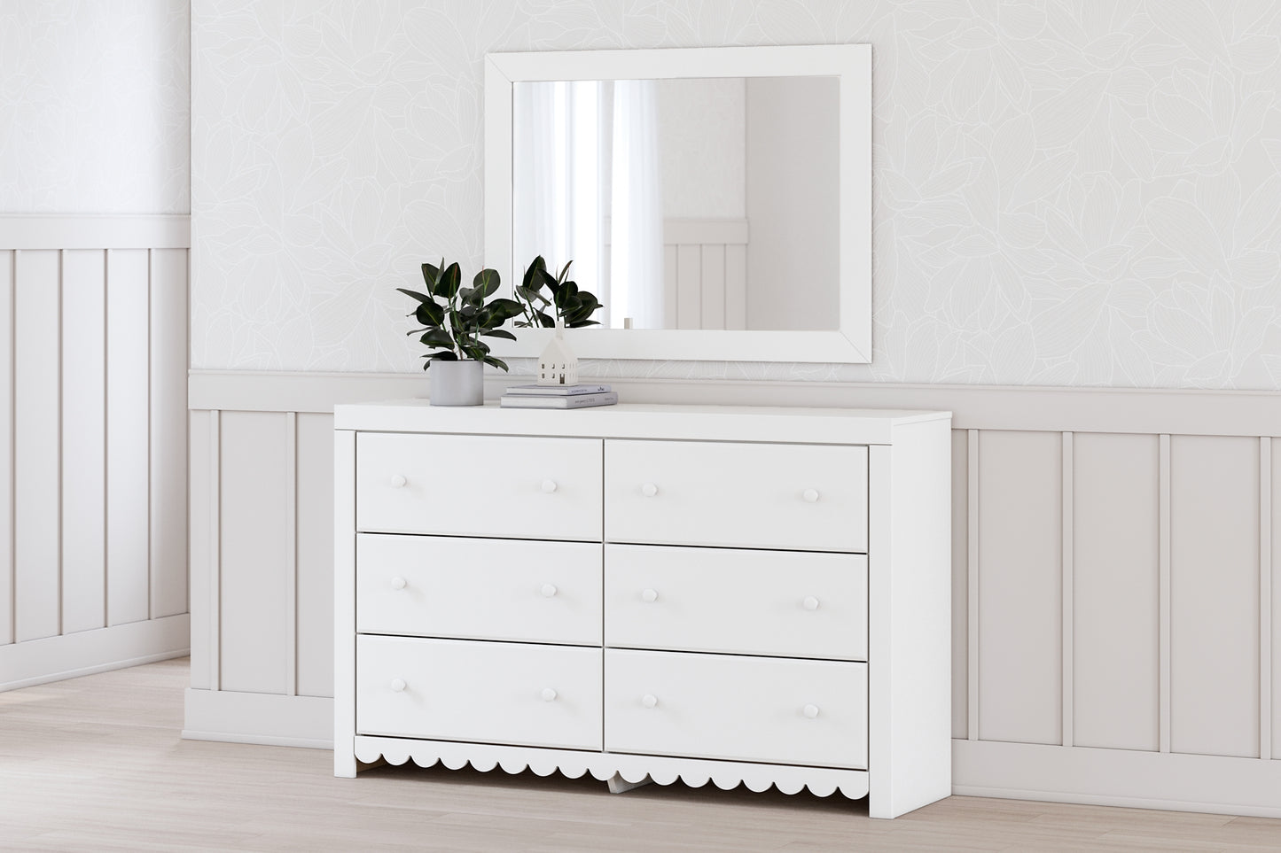 Mollviney Panel Bed With Mirrored Dresser And 2 Nightstands