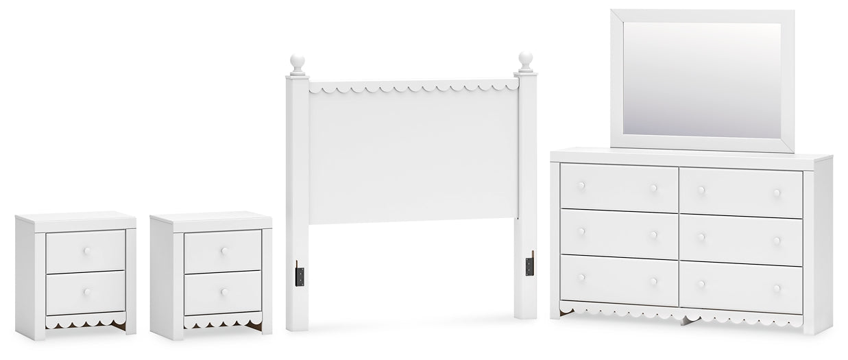 Mollviney Panel Headboard With Mirrored Dresser And 2 Nightstands