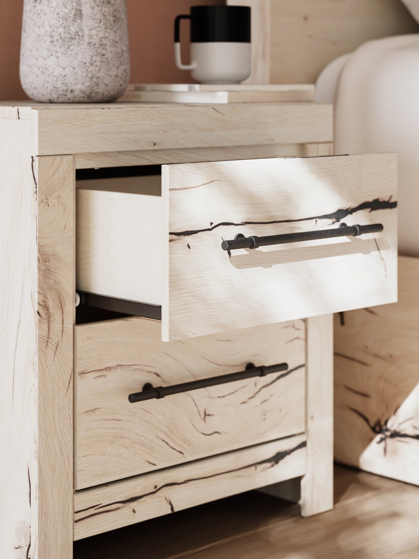 Lawroy Panel Storage Bed With Mirrored Dresser And Nightstand