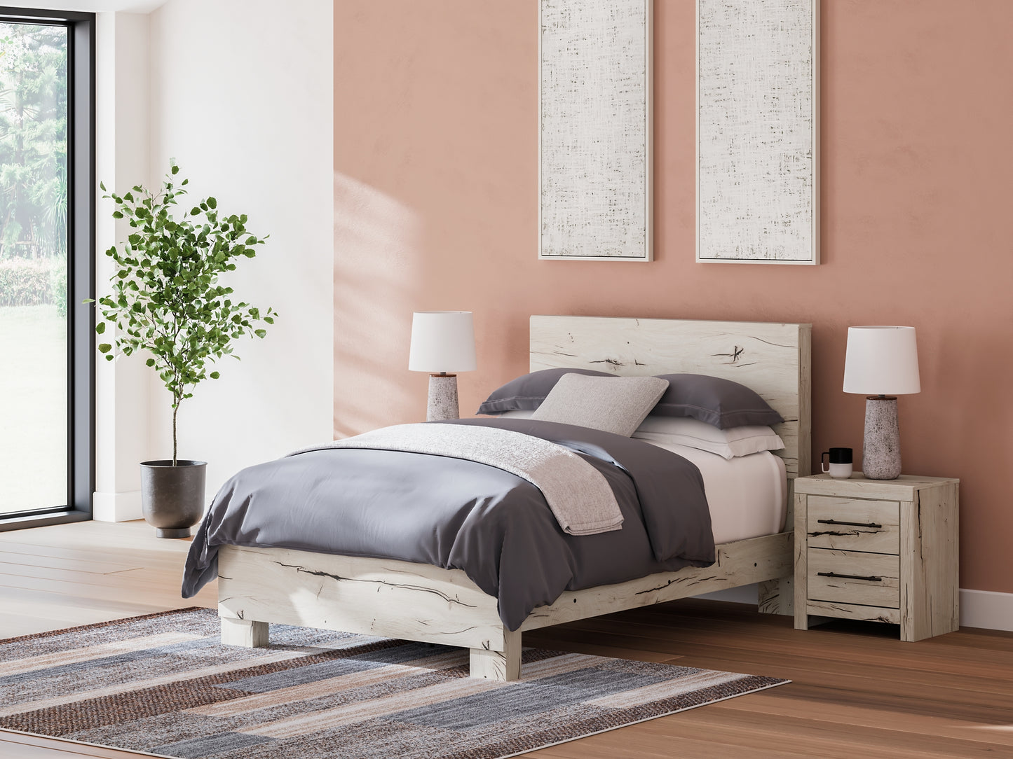 Panel Bed With Mirrored Dresser And Nightstand