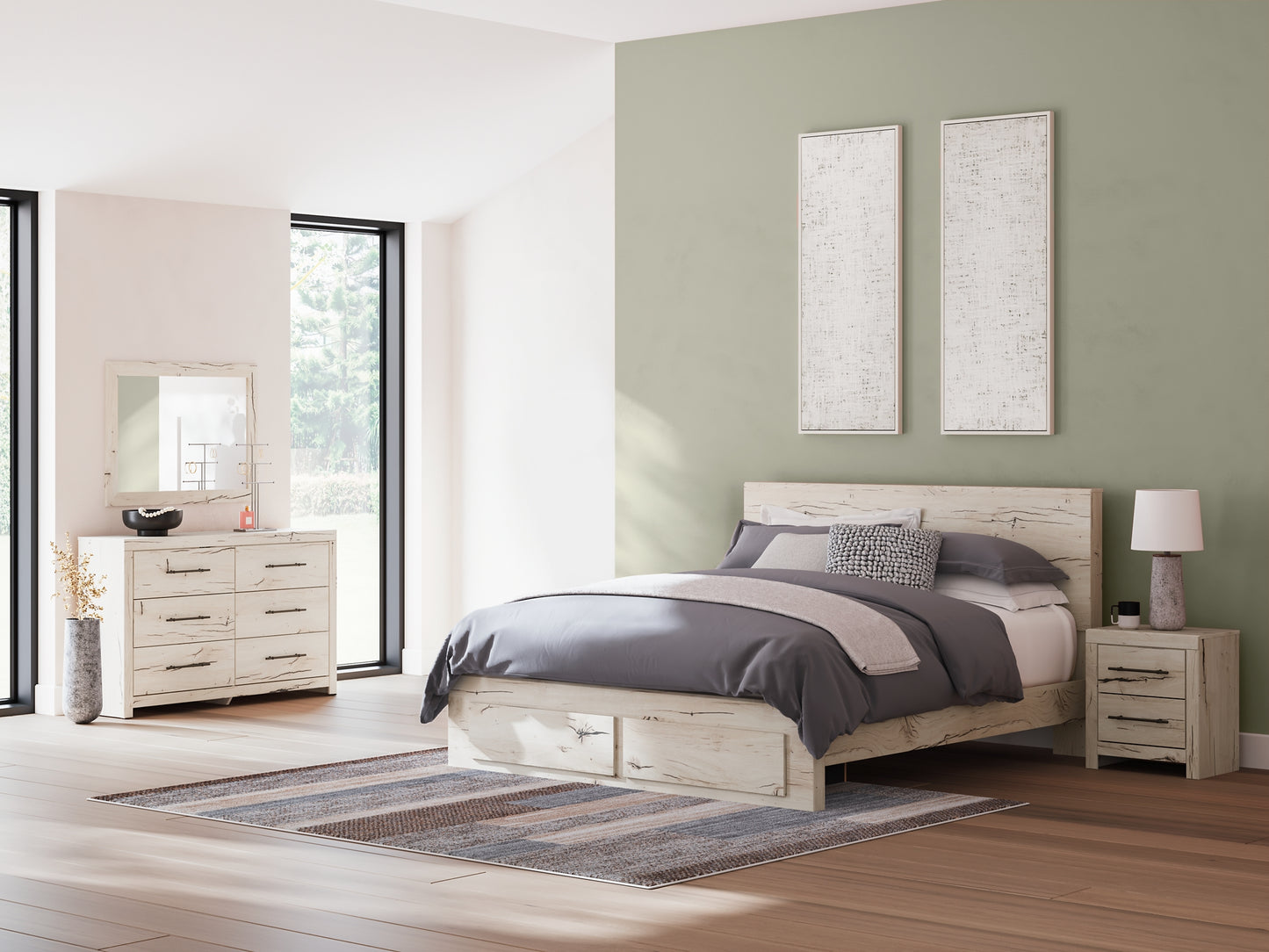 Lawroy Panel Storage Bed With Mirrored Dresser And Nightstand