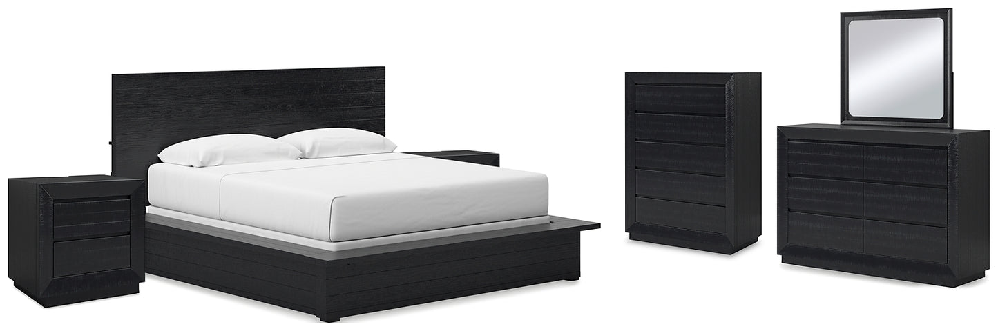 Londer Panel Bed With Mirrored Dresser, Chest And 2 Nightstands