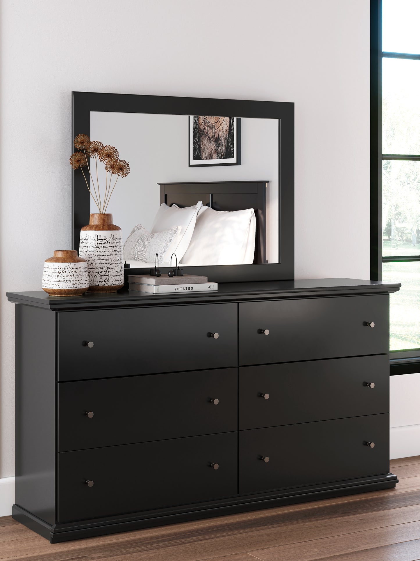 Panel Bed With Mirrored Dresser