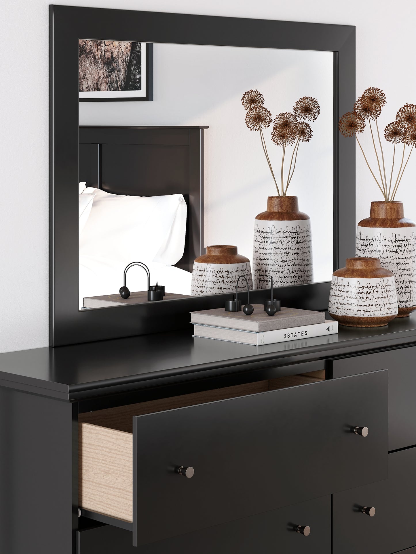 Panel Bed With Mirrored Dresser