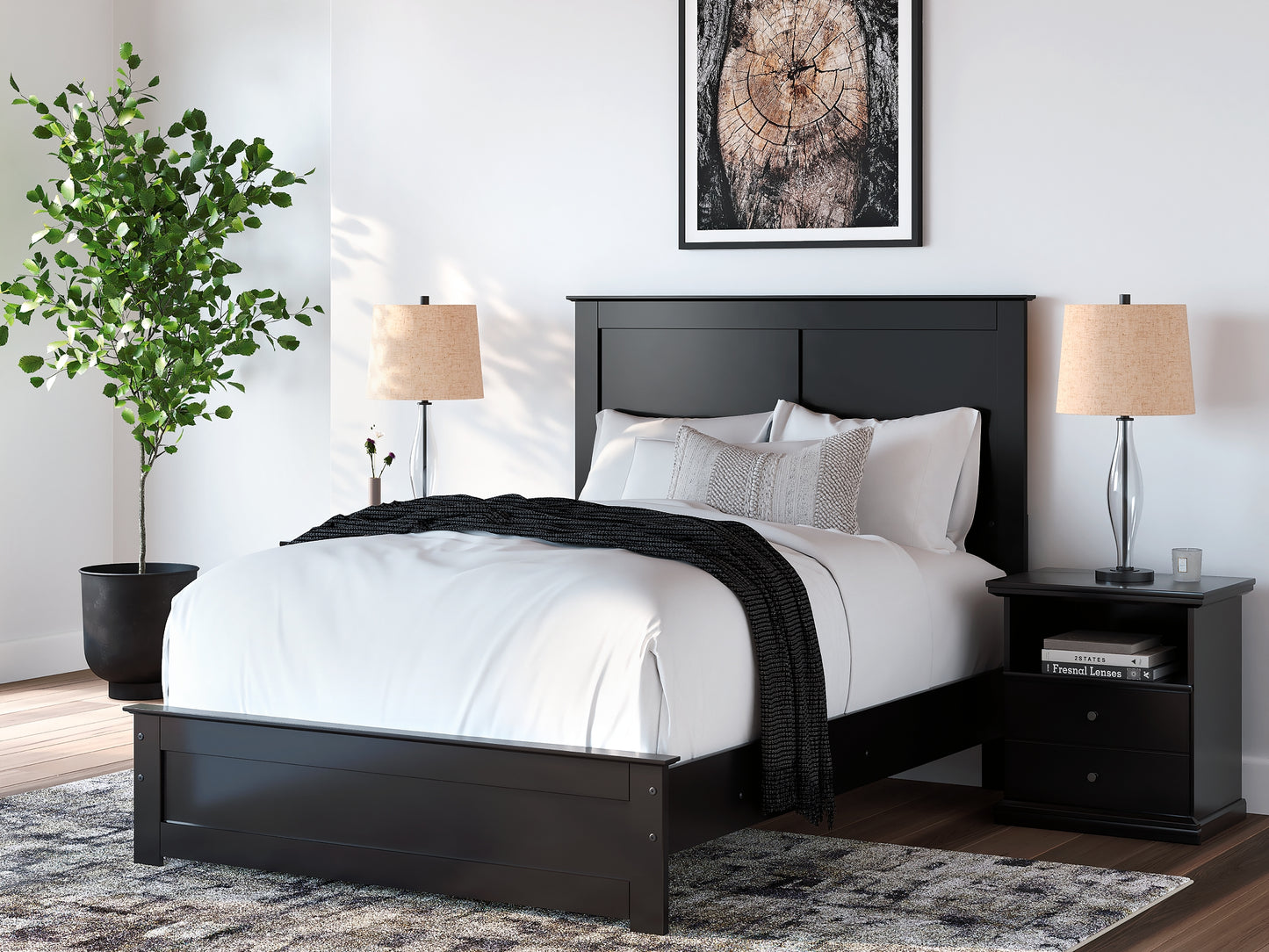 Panel Bed With Mirrored Dresser