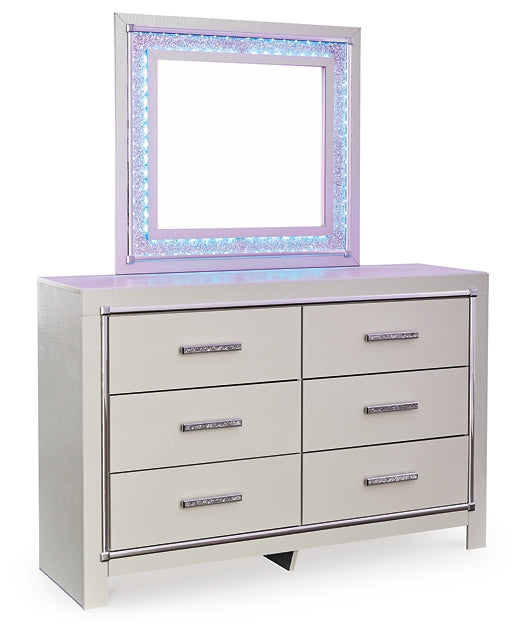 Zyniden Upholstered Panel Headboard With Mirrored Dresser And Chest