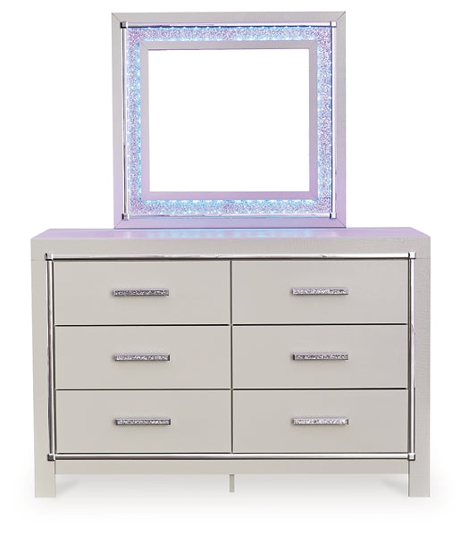 Zyniden Upholstered Panel Headboard With Mirrored Dresser And Chest