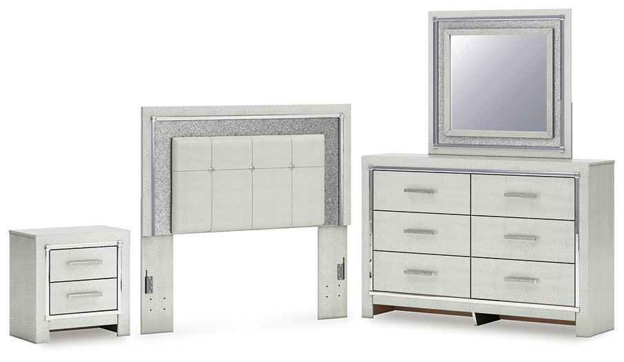 Zyniden Upholstered Panel Headboard With Mirrored Dresser And Nightstand