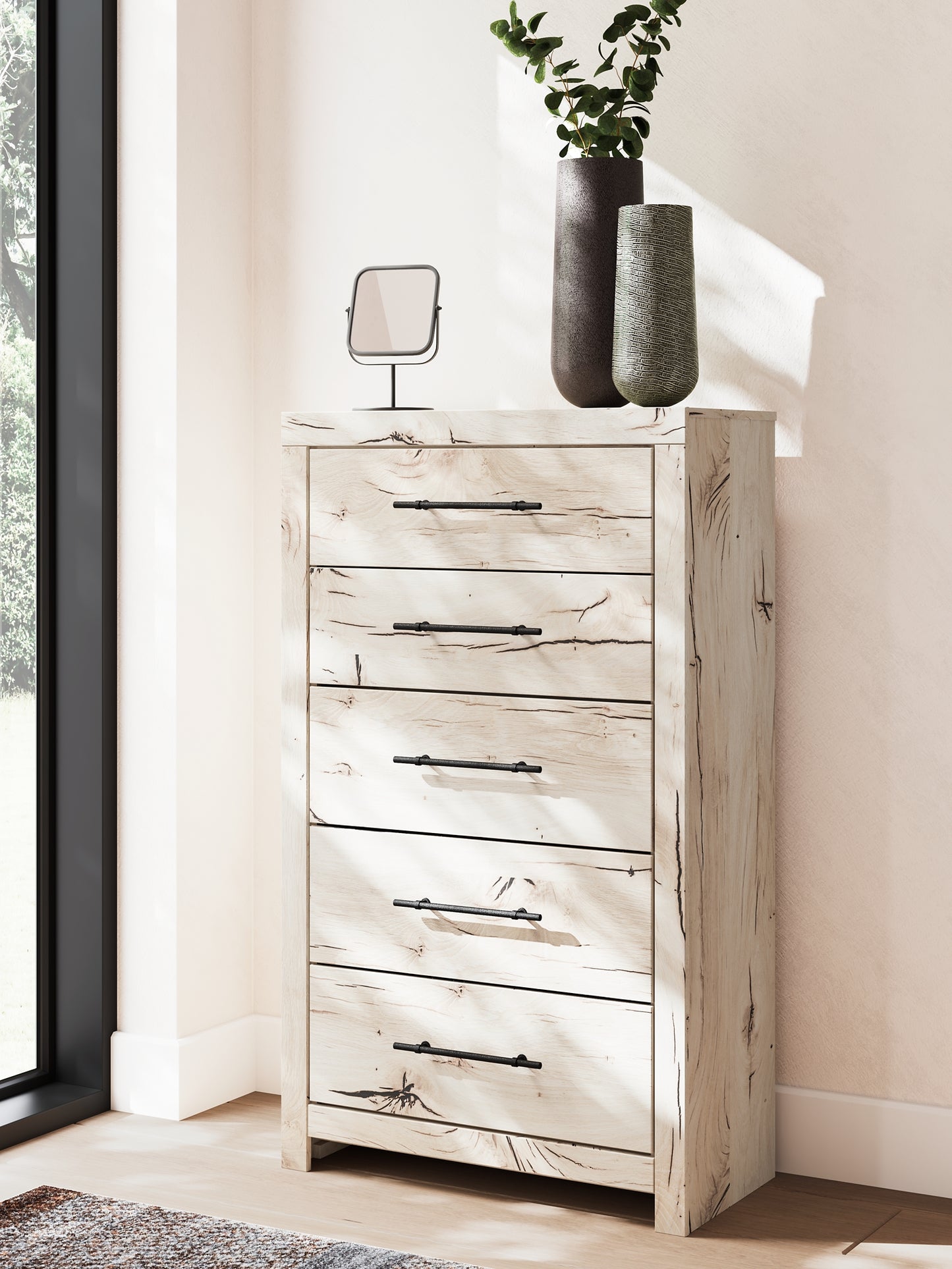 Panel Bed With Mirrored Dresser, Chest And Nightstand