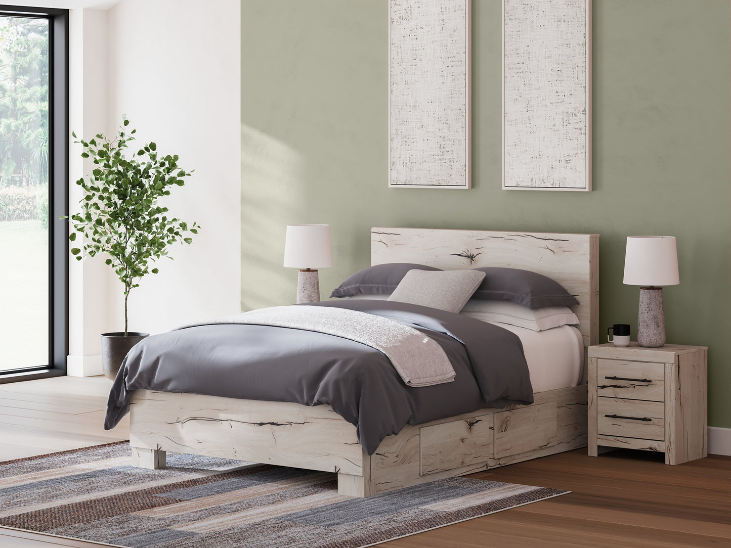 Panel Bed With Mirrored Dresser, Chest And Nightstand