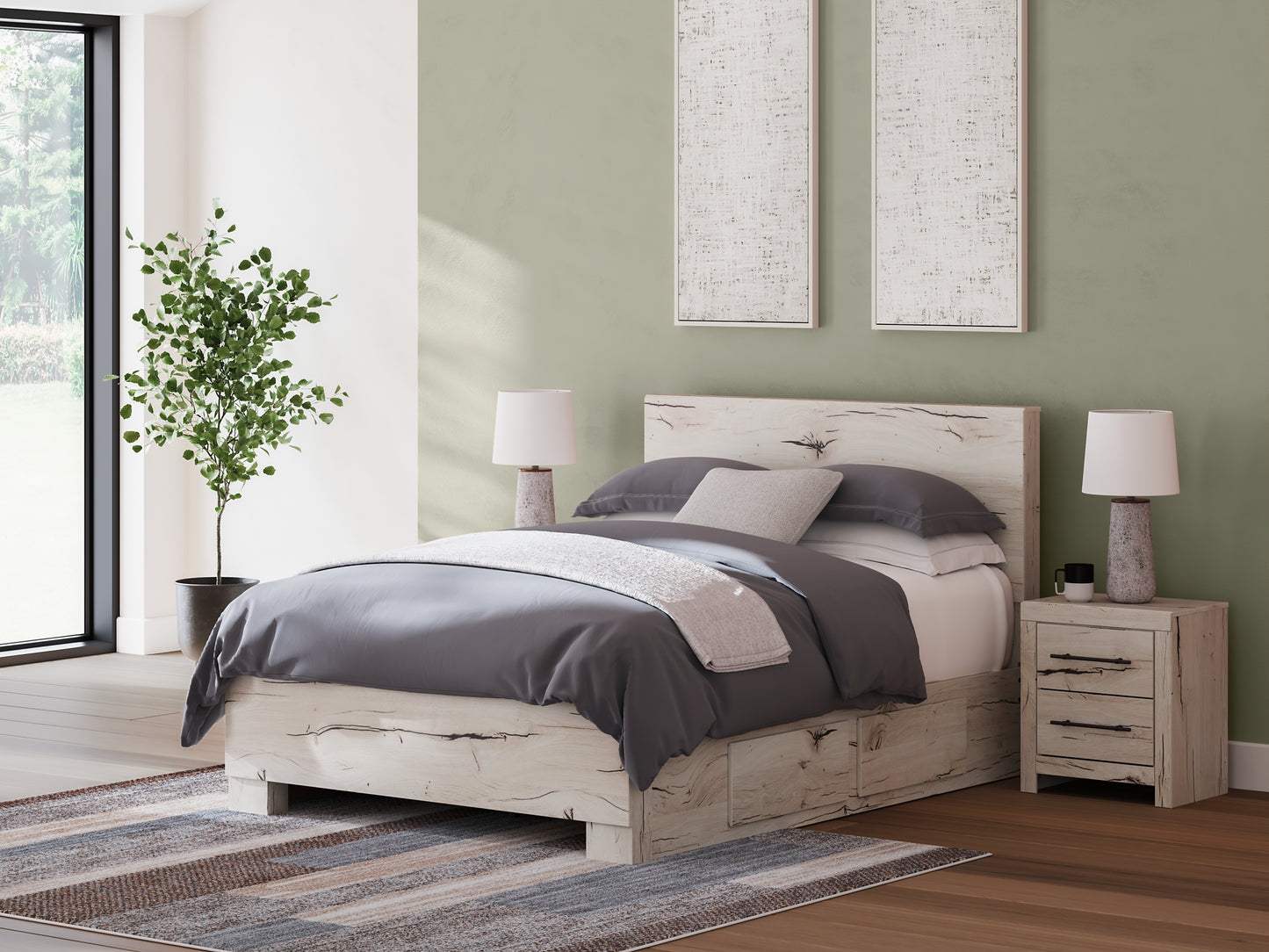 Panel Bed With Mirrored Dresser, Chest And Nightstand