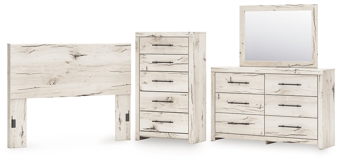 Panel Headboard With Mirrored Dresser And Chest