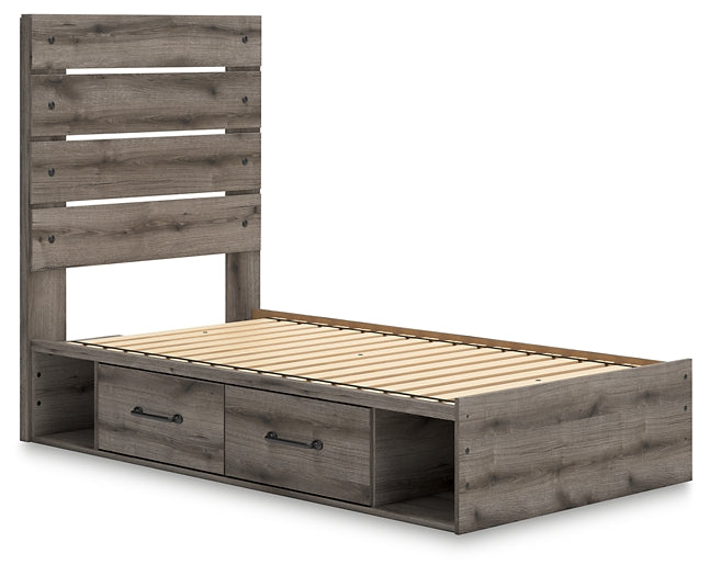 Graystorm Panel Storage Bed With Mirrored Dresser, Chest And Nightstand