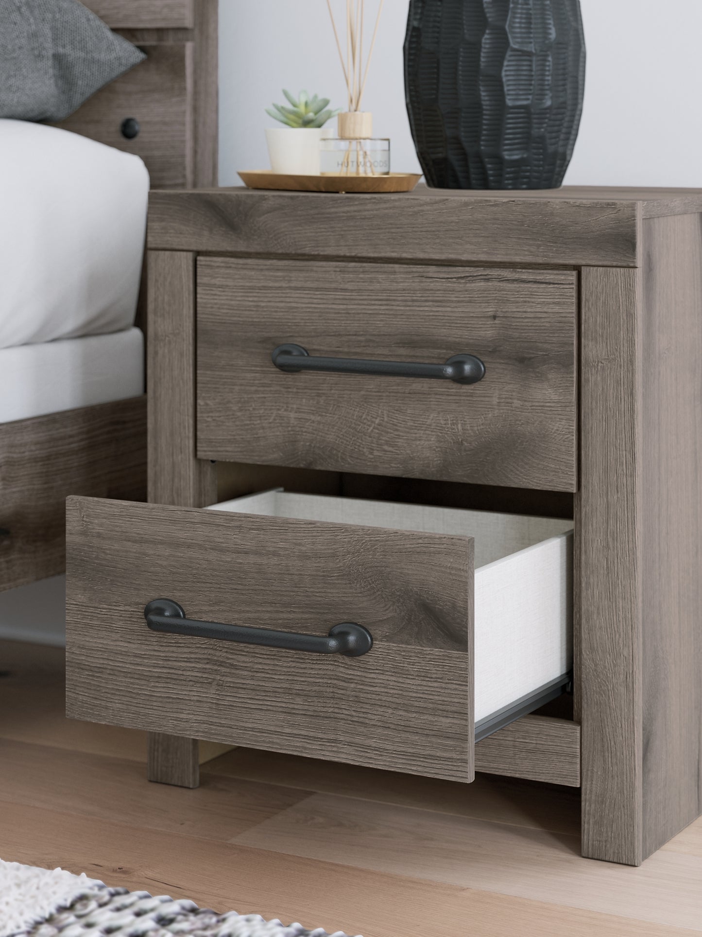 Graystorm Panel Storage Bed With Mirrored Dresser, Chest And Nightstand