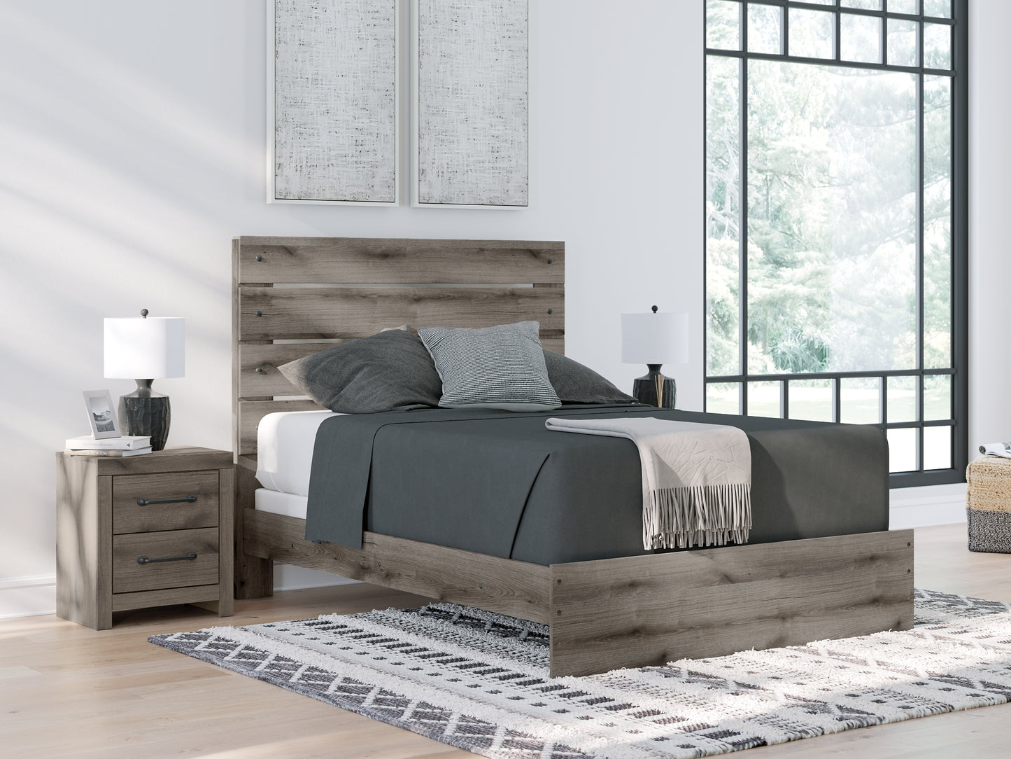 Graystorm Panel Bed With Mirrored Dresser And Chest