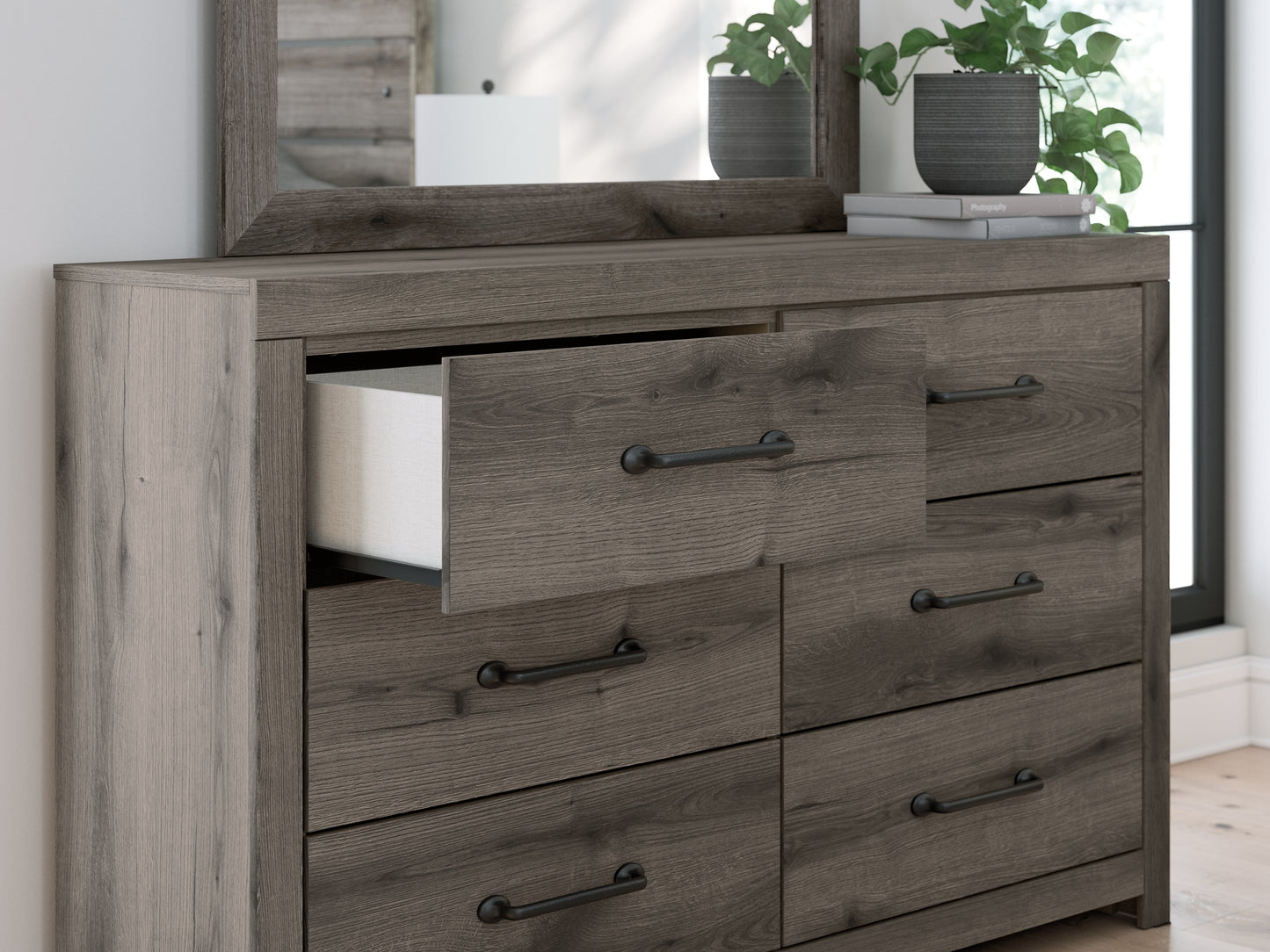 Graystorm Panel Bed With Mirrored Dresser And Chest