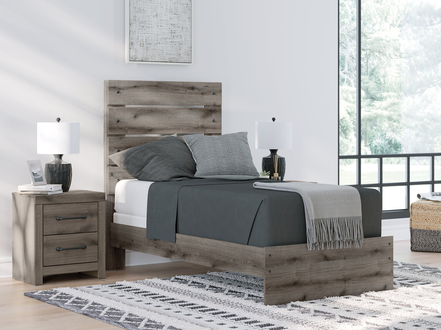 Graystorm Panel Bed With Mirrored Dresser And Nightstand