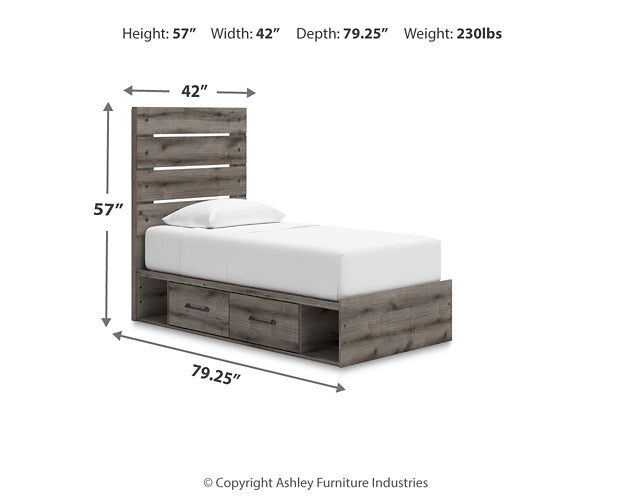 Graystorm Panel Bed With Storage With Mirrored Dresser