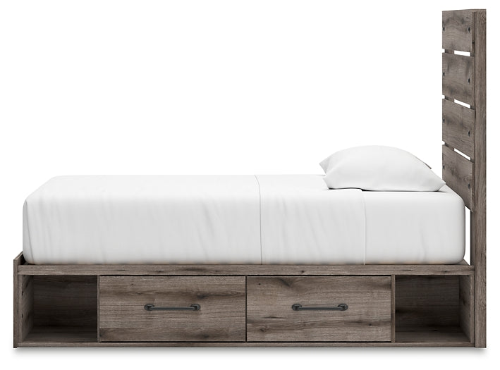Graystorm Panel Bed With Storage With Mirrored Dresser