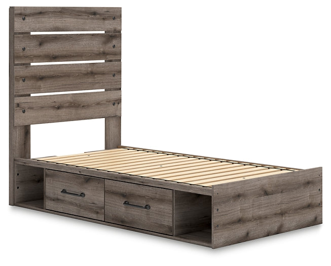 Graystorm Panel Bed With Storage With Mirrored Dresser