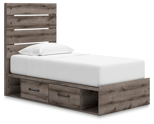 Graystorm Panel Bed With Storage With Mirrored Dresser And Nightstand