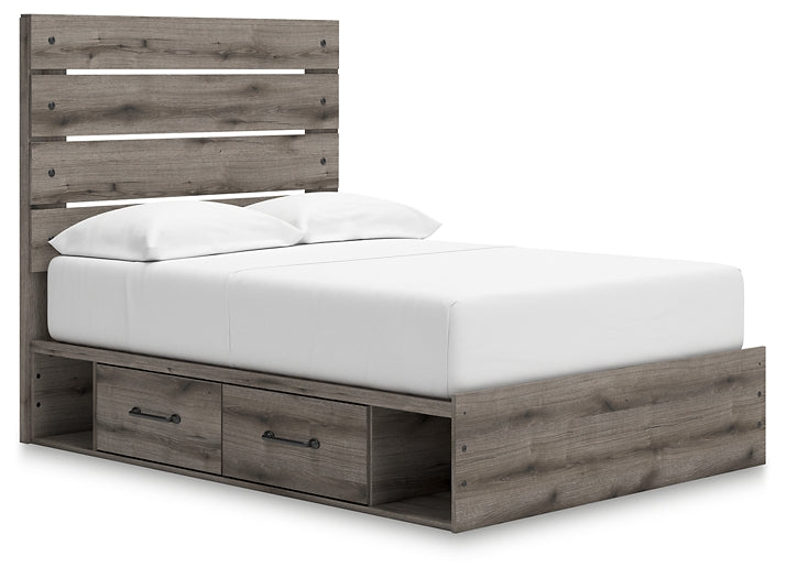 Graystorm Panel Bed With Storage With Mirrored Dresser