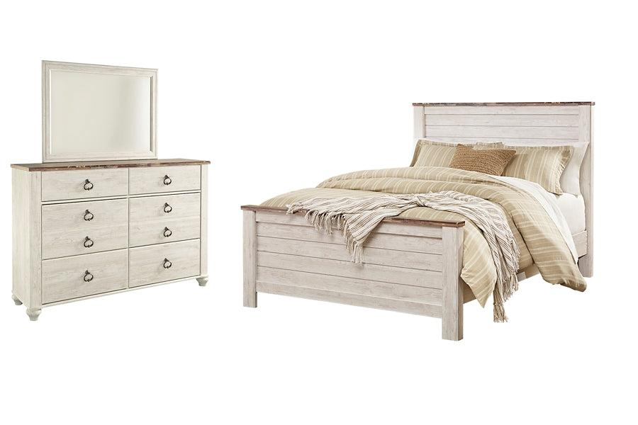 Willowton  Panel Bed With Mirrored Dresser