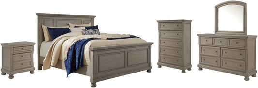 Lettner Panel Bed With Mirrored Dresser, Chest And Nightstand