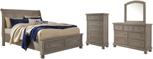 Lettner California Sleigh Bed With Mirrored Dresser And Chest