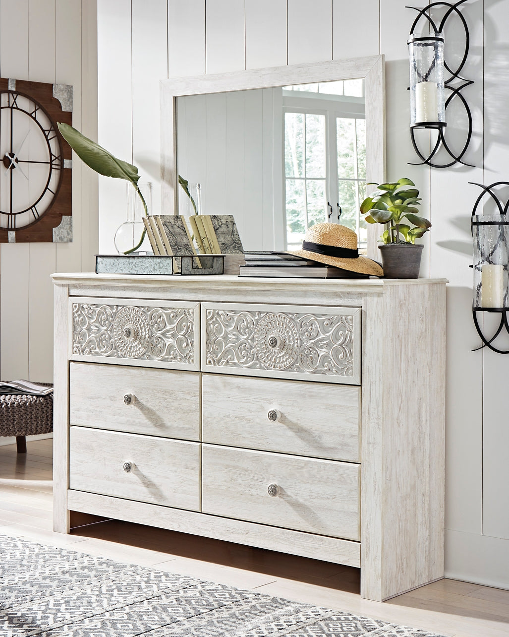 Paxberry  Panel Bed With Mirrored Dresser And Chest
