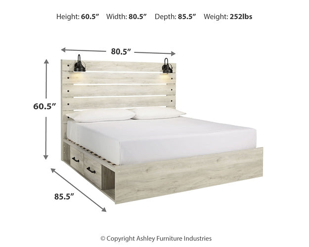 Cambeck  Panel Bed With 2 Storage Drawers With Mirrored Dresser And Chest