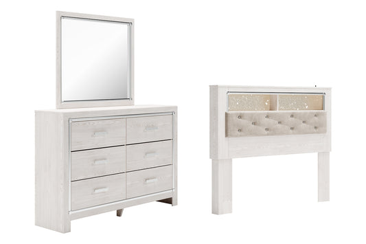 Altyra Bookcase Headboard Bed With Mirrored Dresser