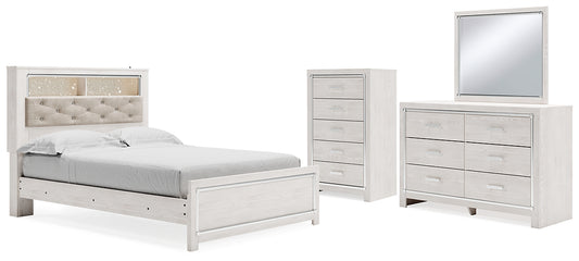 Altyra  Panel Bookcase Bed With Mirrored Dresser And Chest