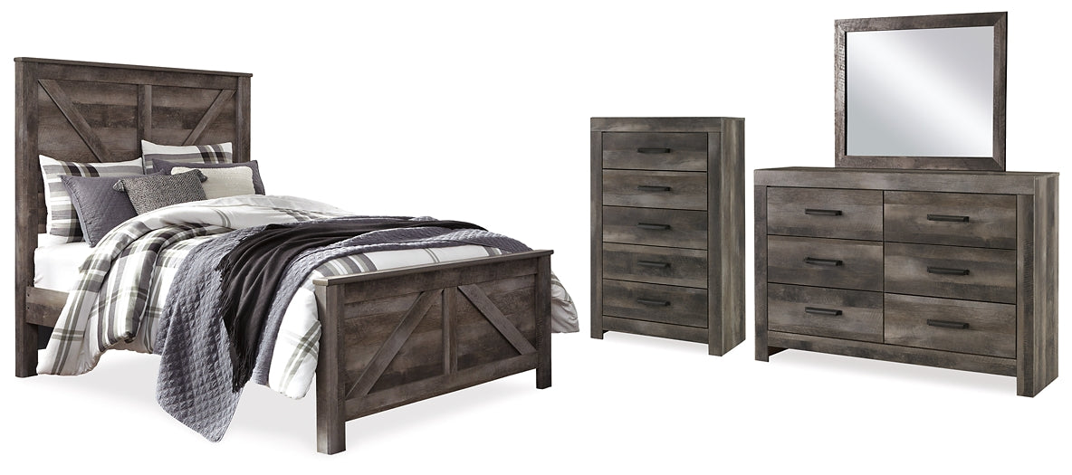 Wynnlow  Crossbuck Panel Bed With Mirrored Dresser And Chest