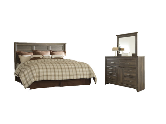 Juararo /California King Panel Headboard Bed With Mirrored Dresser