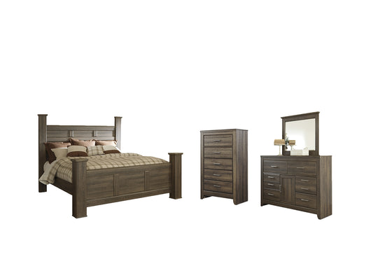 Juararo California Poster Bed With Mirrored Dresser And Chest