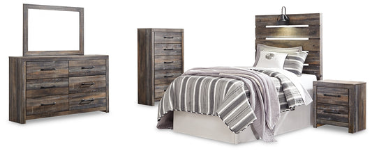 Drystan Panel Headboard Bed With Mirrored Dresser, Chest And Nightstand
