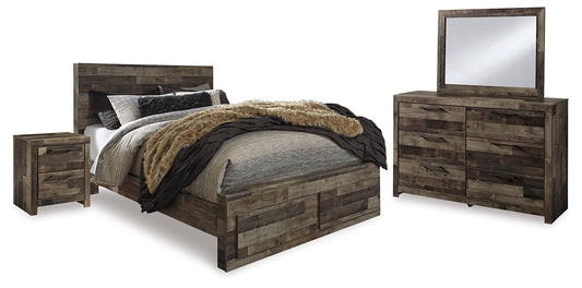 Derekson Panel Bed With 2 Storage Drawers With Mirrored Dresser And Nightstand