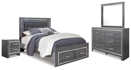 Lodanna Panel Bed With 2 Storage Drawers With Mirrored Dresser And Nightstand