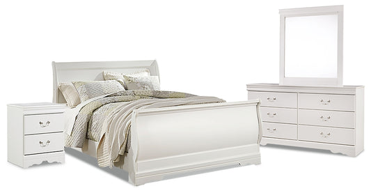Anarasia Sleigh Bed With Mirrored Dresser And Nightstand