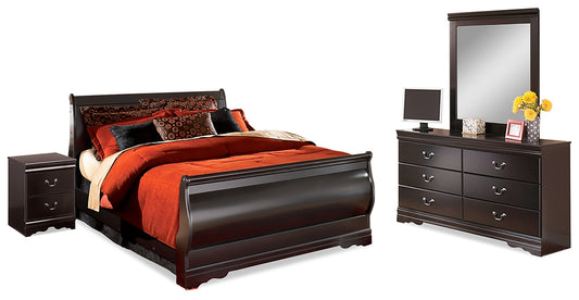 Huey Vineyard Sleigh Bed With Mirrored Dresser And Nightstand