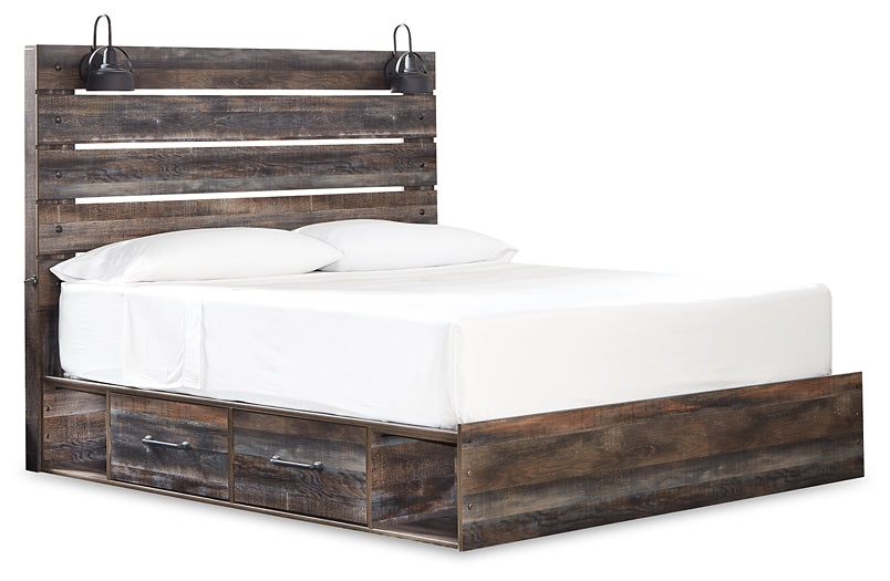 Drystan  Panel Bed With 2 Storage Drawers With Mirrored Dresser And Nightstand