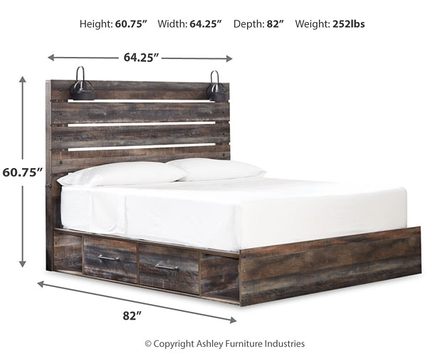Drystan  Panel Bed With 2 Storage Drawers With Mirrored Dresser And Nightstand