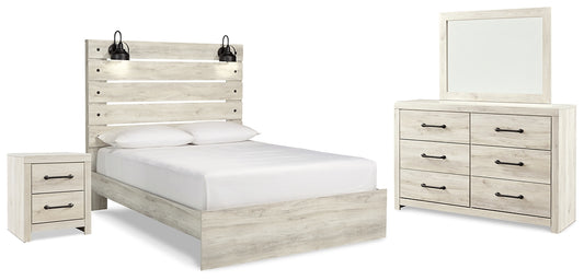 Cambeck  Panel Bed With Mirrored Dresser And Nightstand