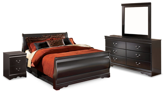 Huey Vineyard Sleigh Bed With Mirrored Dresser And Nightstand