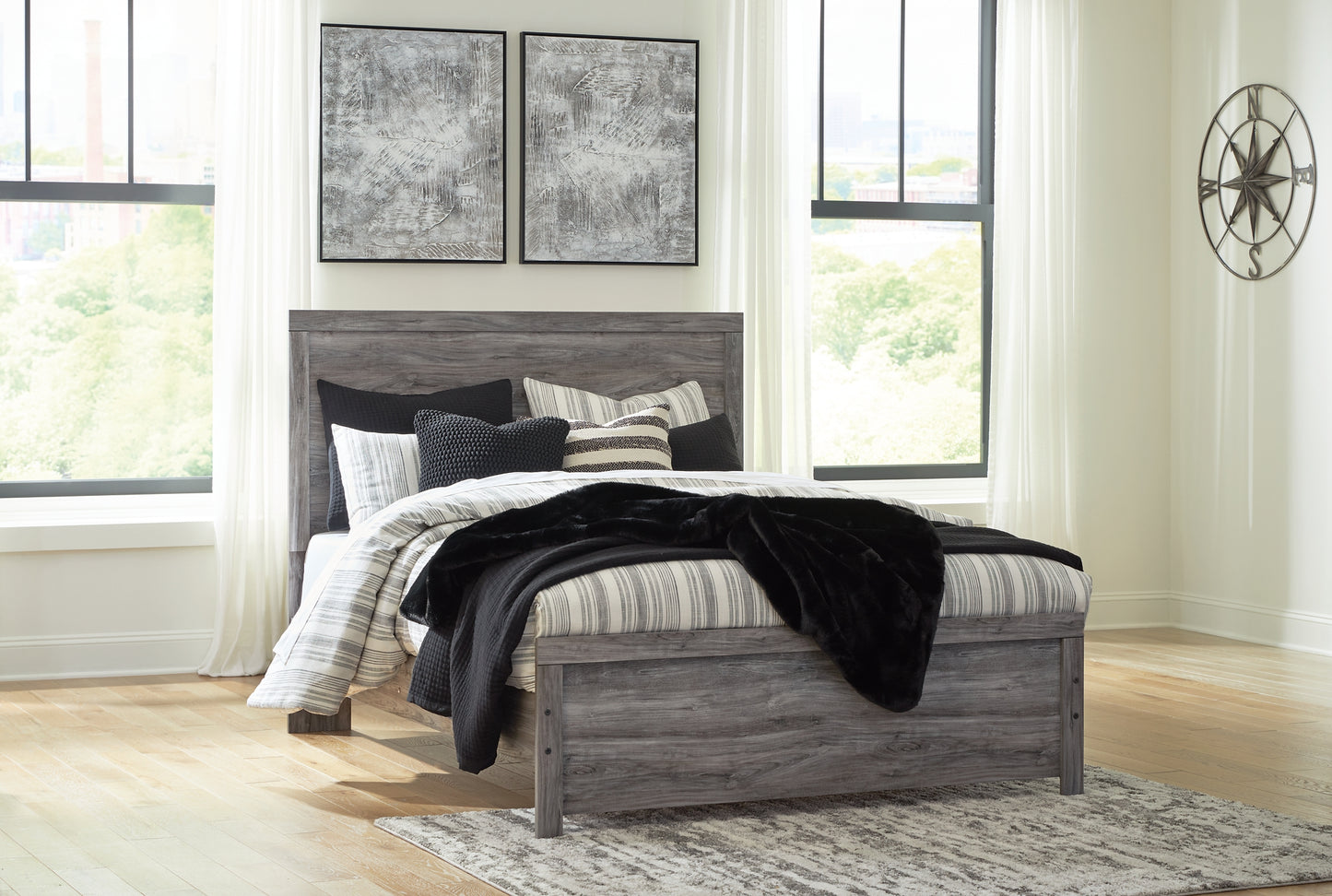 Bronyan  Panel Bed With Mirrored Dresser And Chest
