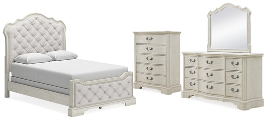 Arlendyne Upholstered Bed With Mirrored Dresser And Chest